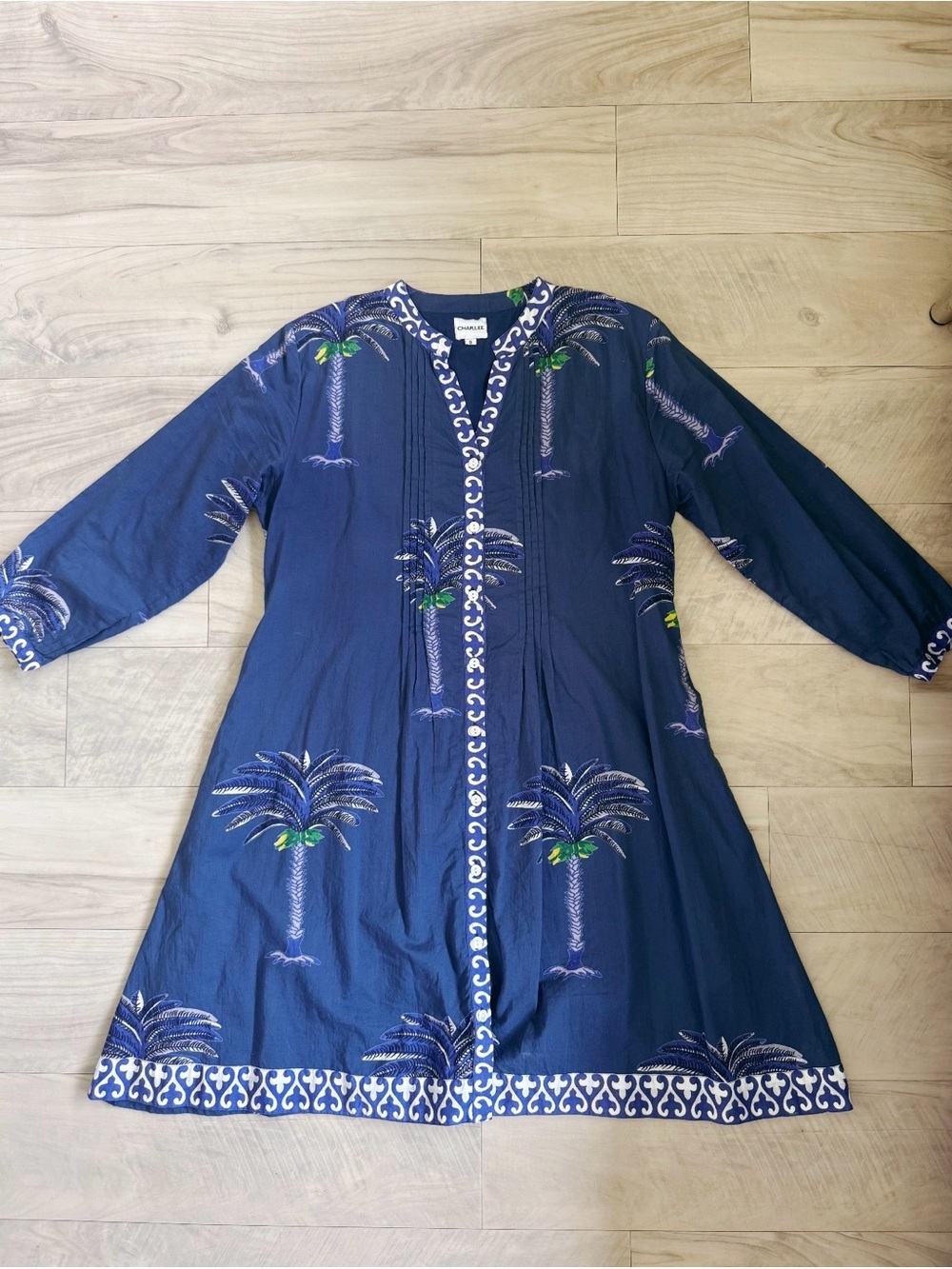 CHARLEE Navy Palm Tree shirt Dress
